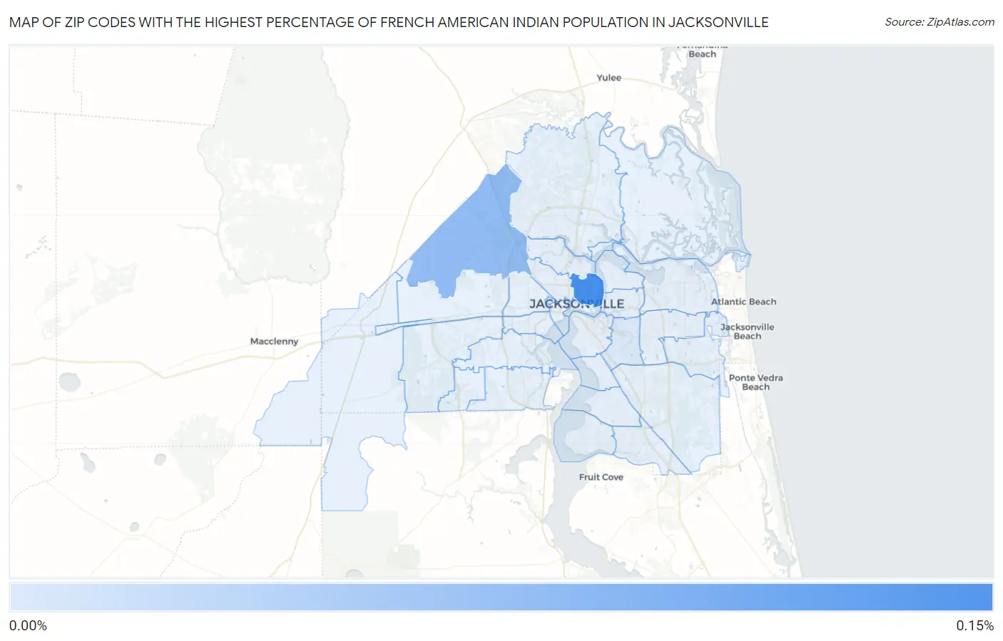 Zip Codes with the Highest Percentage of French American Indian Population in Jacksonville Map