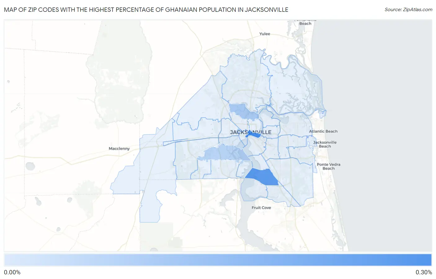 Zip Codes with the Highest Percentage of Ghanaian Population in Jacksonville Map