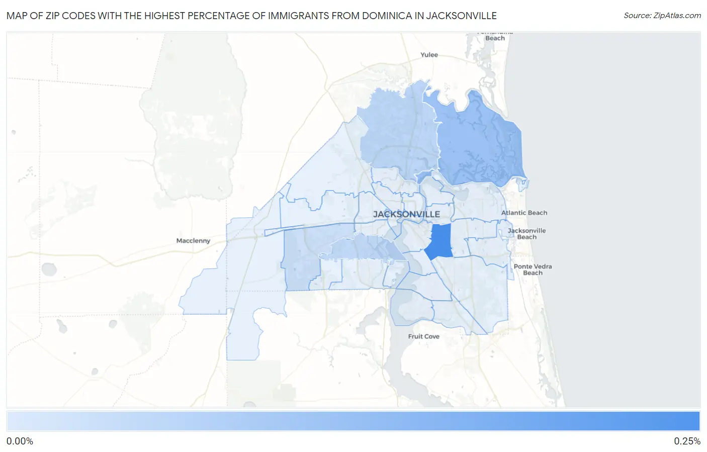 Zip Codes with the Highest Percentage of Immigrants from Dominica in Jacksonville Map