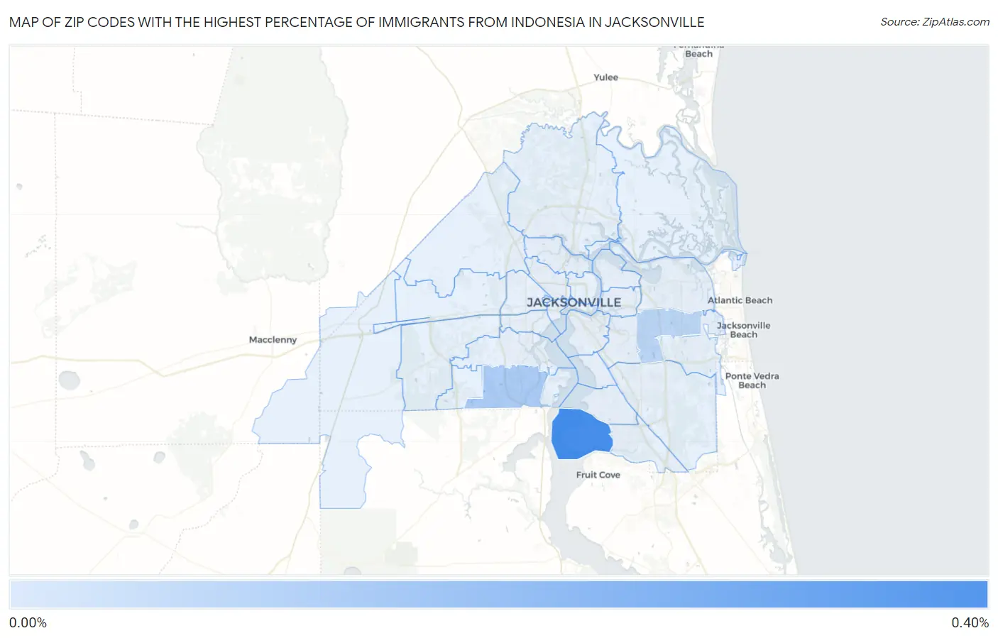 Zip Codes with the Highest Percentage of Immigrants from Indonesia in Jacksonville Map