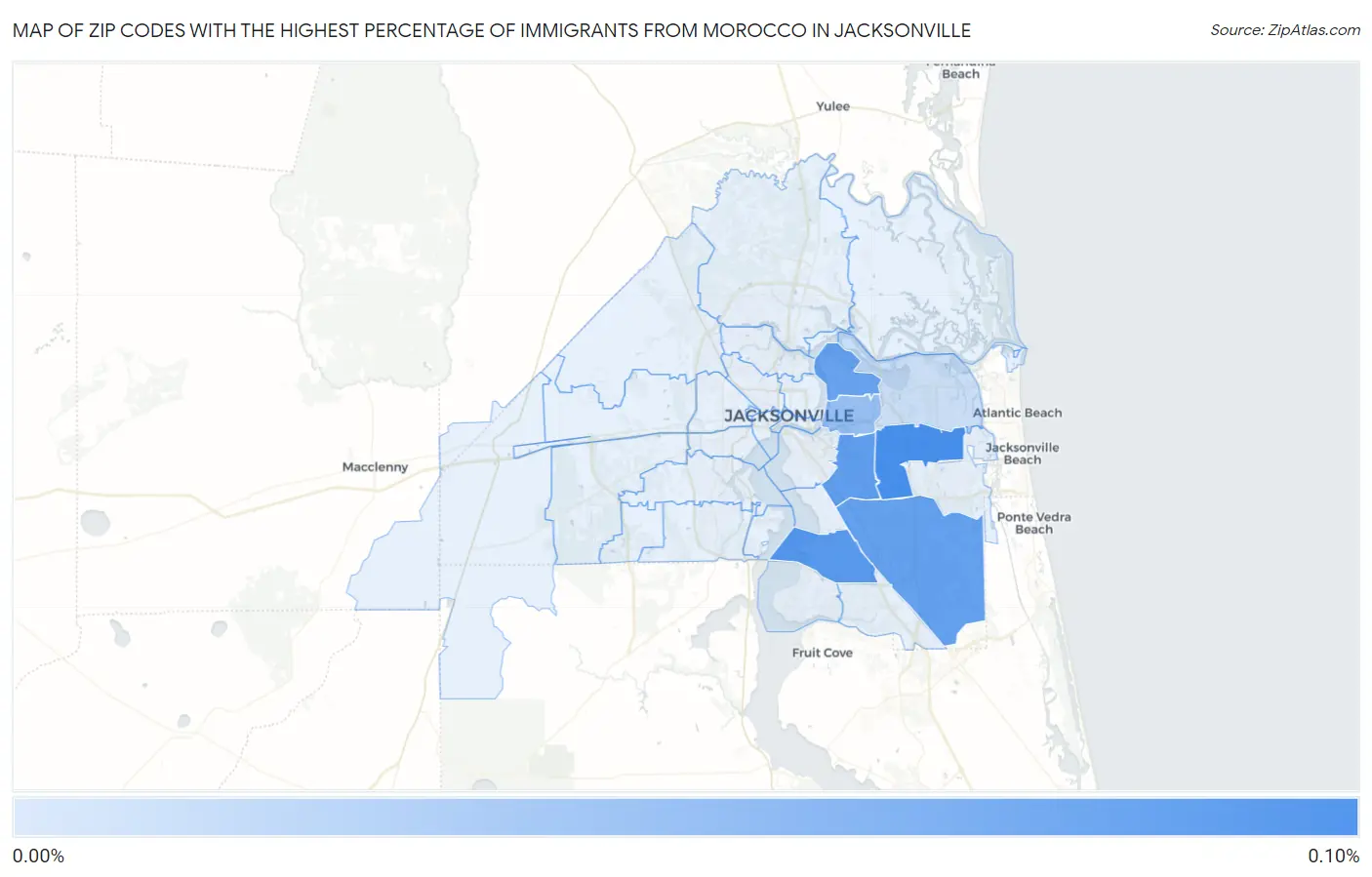 Zip Codes with the Highest Percentage of Immigrants from Morocco in Jacksonville Map