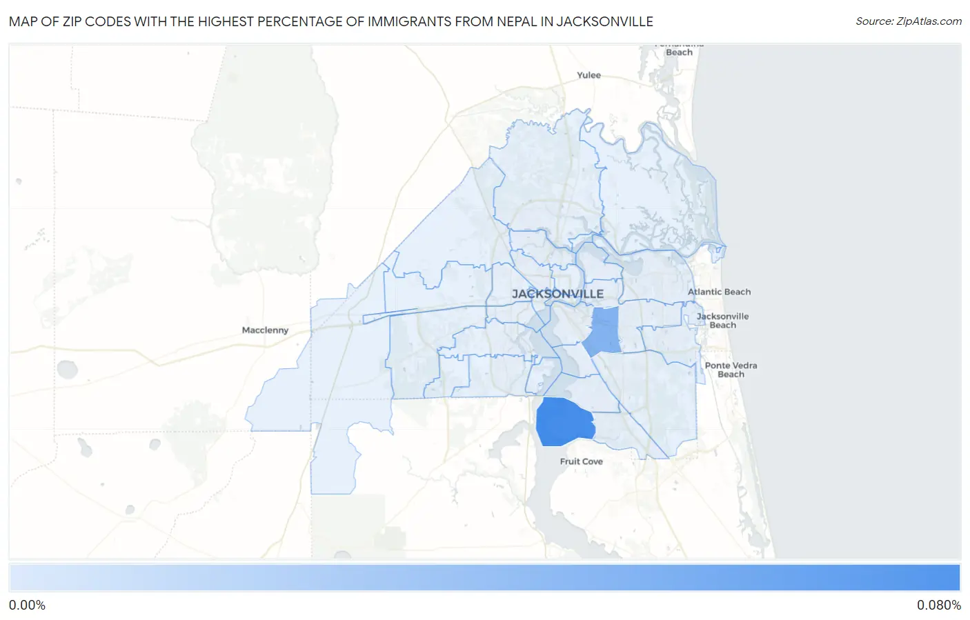 Zip Codes with the Highest Percentage of Immigrants from Nepal in Jacksonville Map