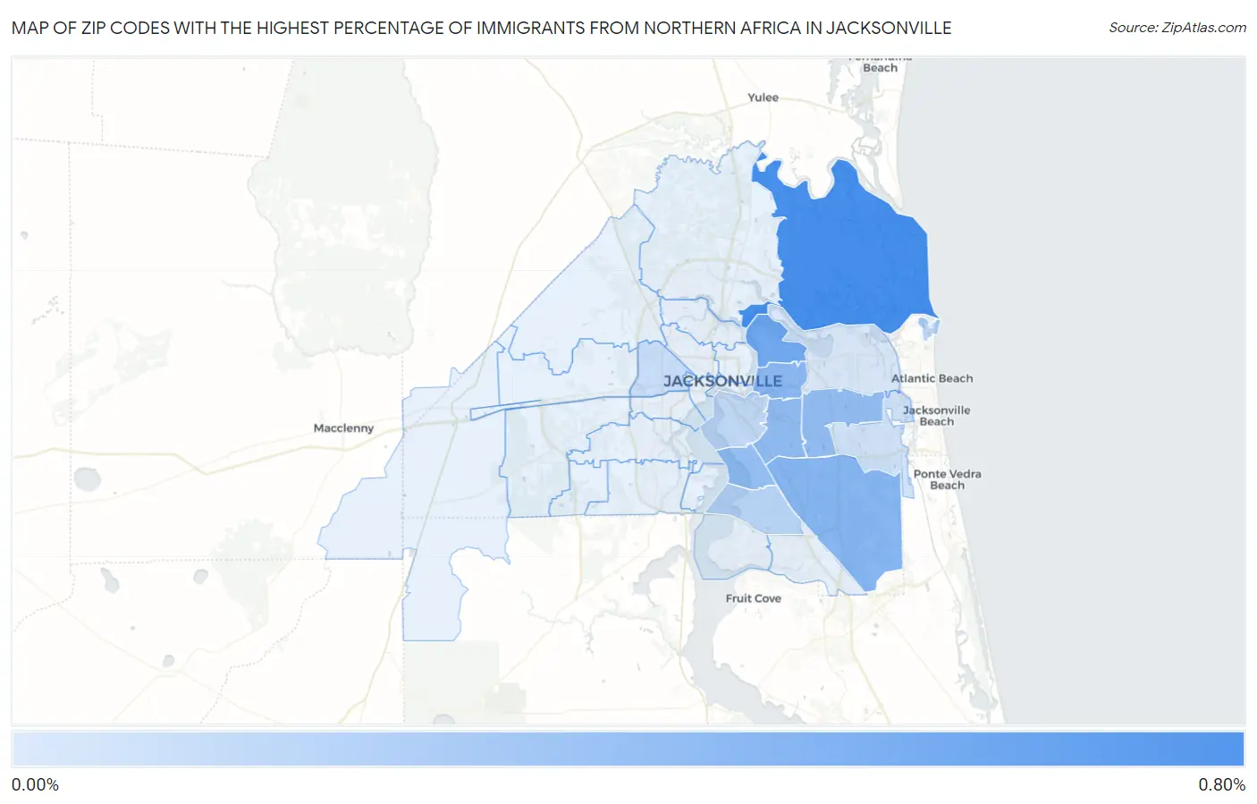 Zip Codes with the Highest Percentage of Immigrants from Northern Africa in Jacksonville Map