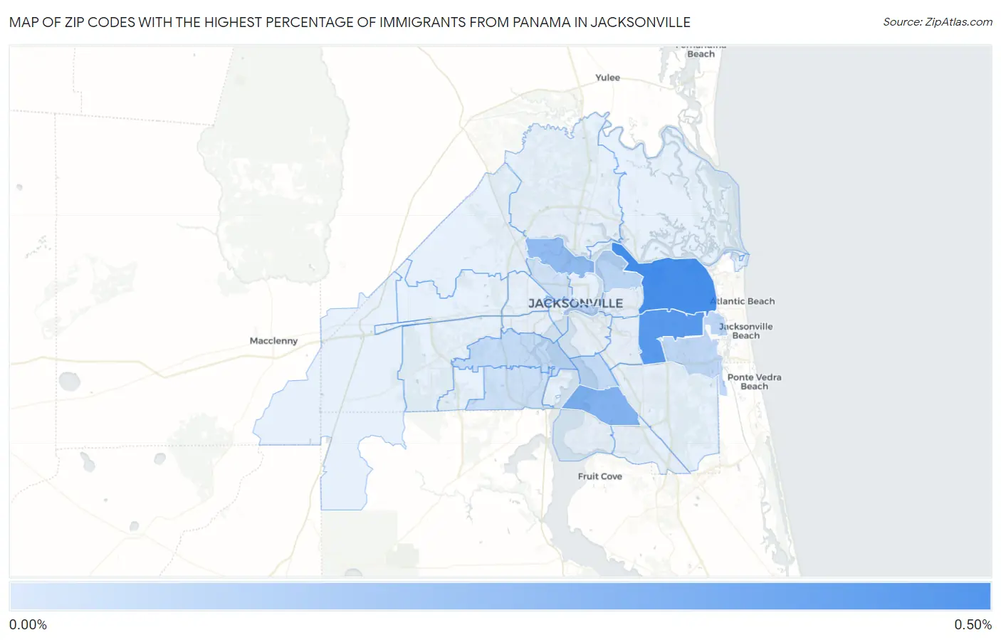 Zip Codes with the Highest Percentage of Immigrants from Panama in Jacksonville Map
