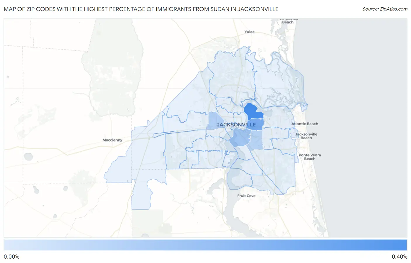 Zip Codes with the Highest Percentage of Immigrants from Sudan in Jacksonville Map