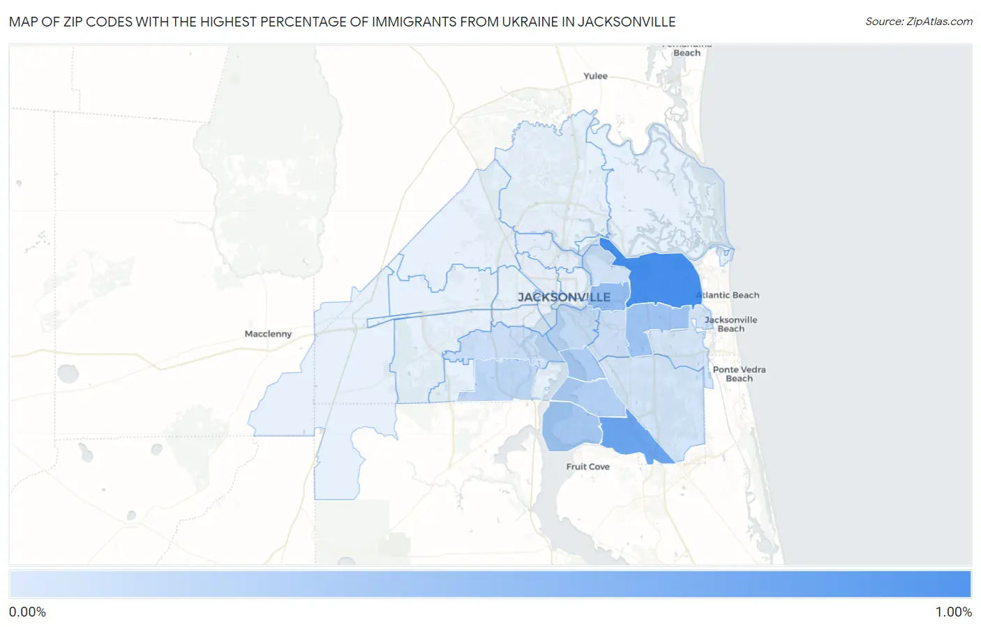 Zip Codes with the Highest Percentage of Immigrants from Ukraine in Jacksonville Map