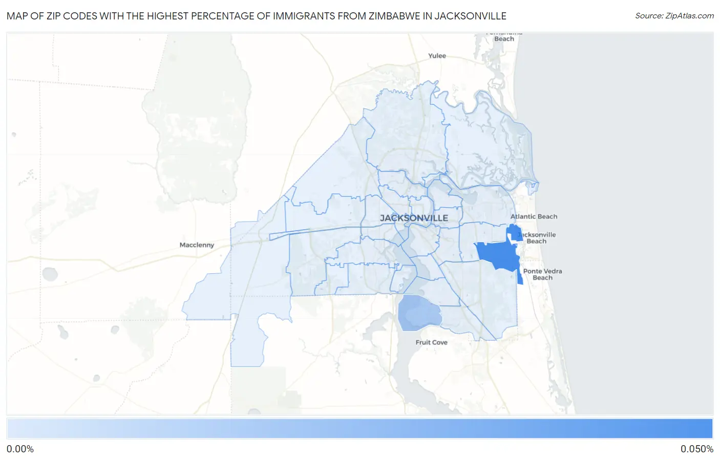 Zip Codes with the Highest Percentage of Immigrants from Zimbabwe in Jacksonville Map