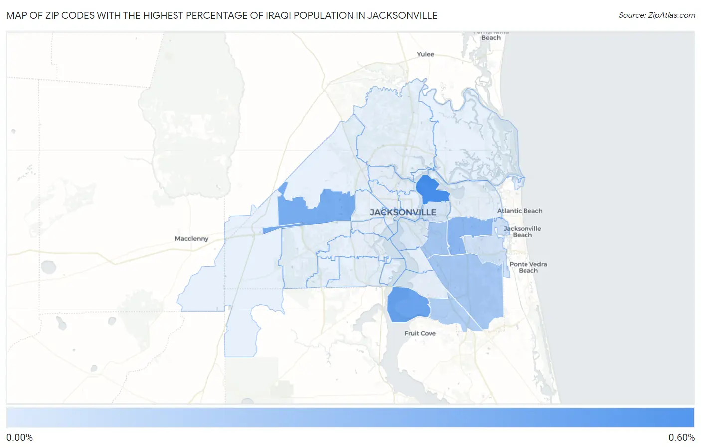 Zip Codes with the Highest Percentage of Iraqi Population in Jacksonville Map