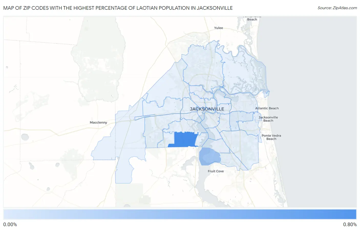 Zip Codes with the Highest Percentage of Laotian Population in Jacksonville Map