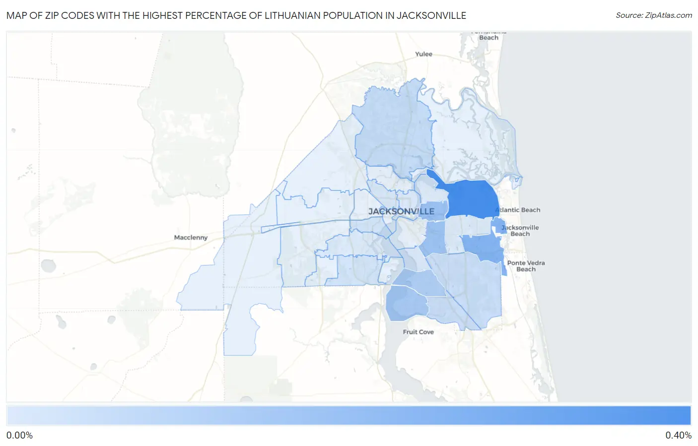 Zip Codes with the Highest Percentage of Lithuanian Population in Jacksonville Map