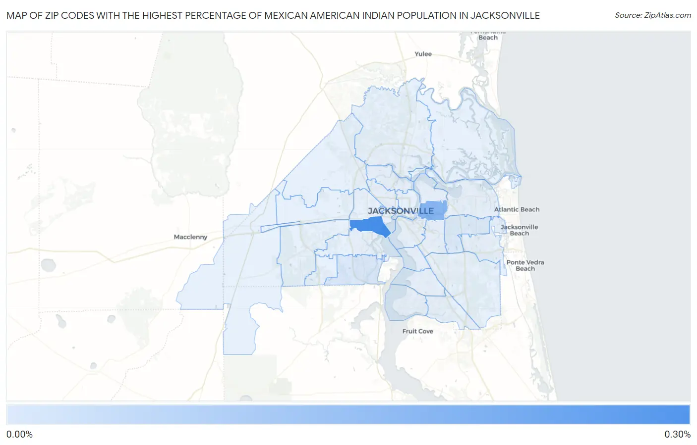 Zip Codes with the Highest Percentage of Mexican American Indian Population in Jacksonville Map
