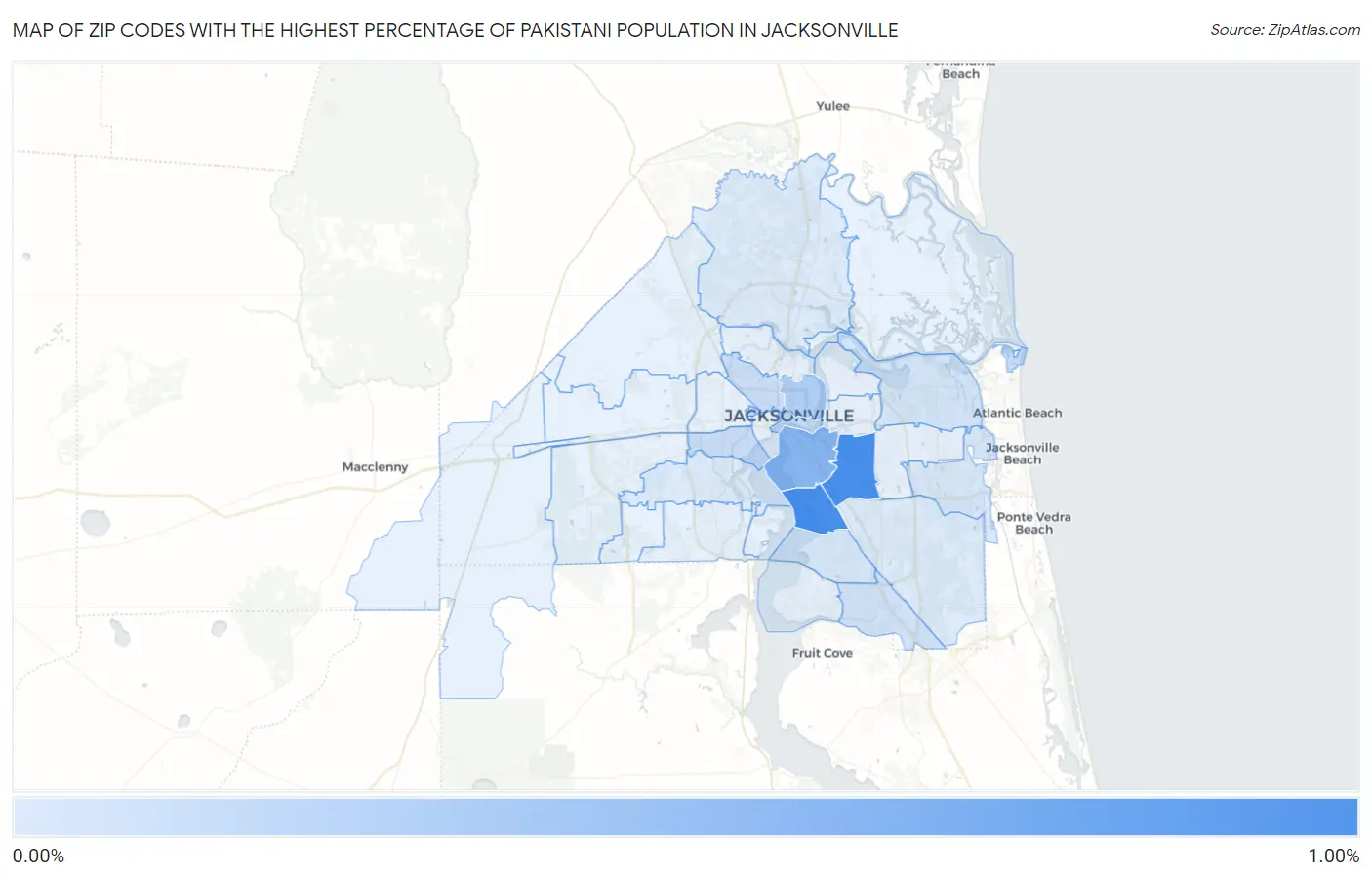 Zip Codes with the Highest Percentage of Pakistani Population in Jacksonville Map