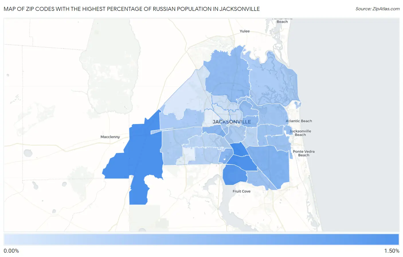 Zip Codes with the Highest Percentage of Russian Population in Jacksonville Map