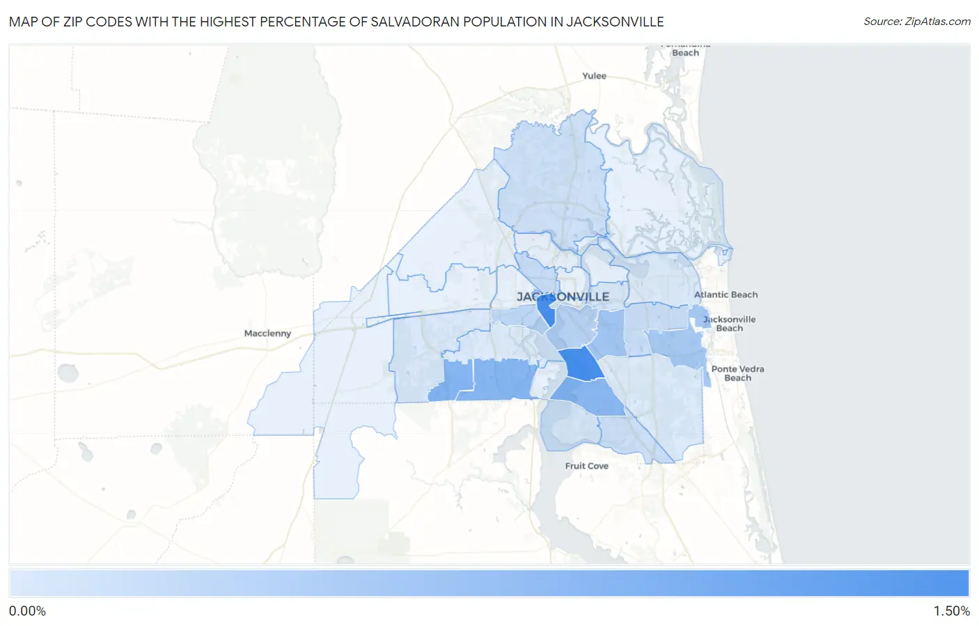 Zip Codes with the Highest Percentage of Salvadoran Population in Jacksonville Map
