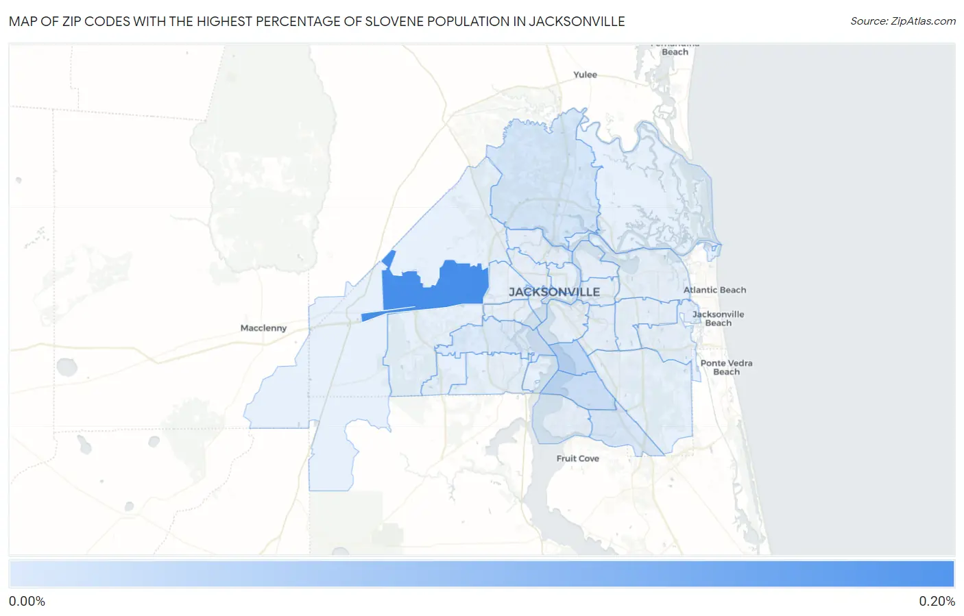 Zip Codes with the Highest Percentage of Slovene Population in Jacksonville Map