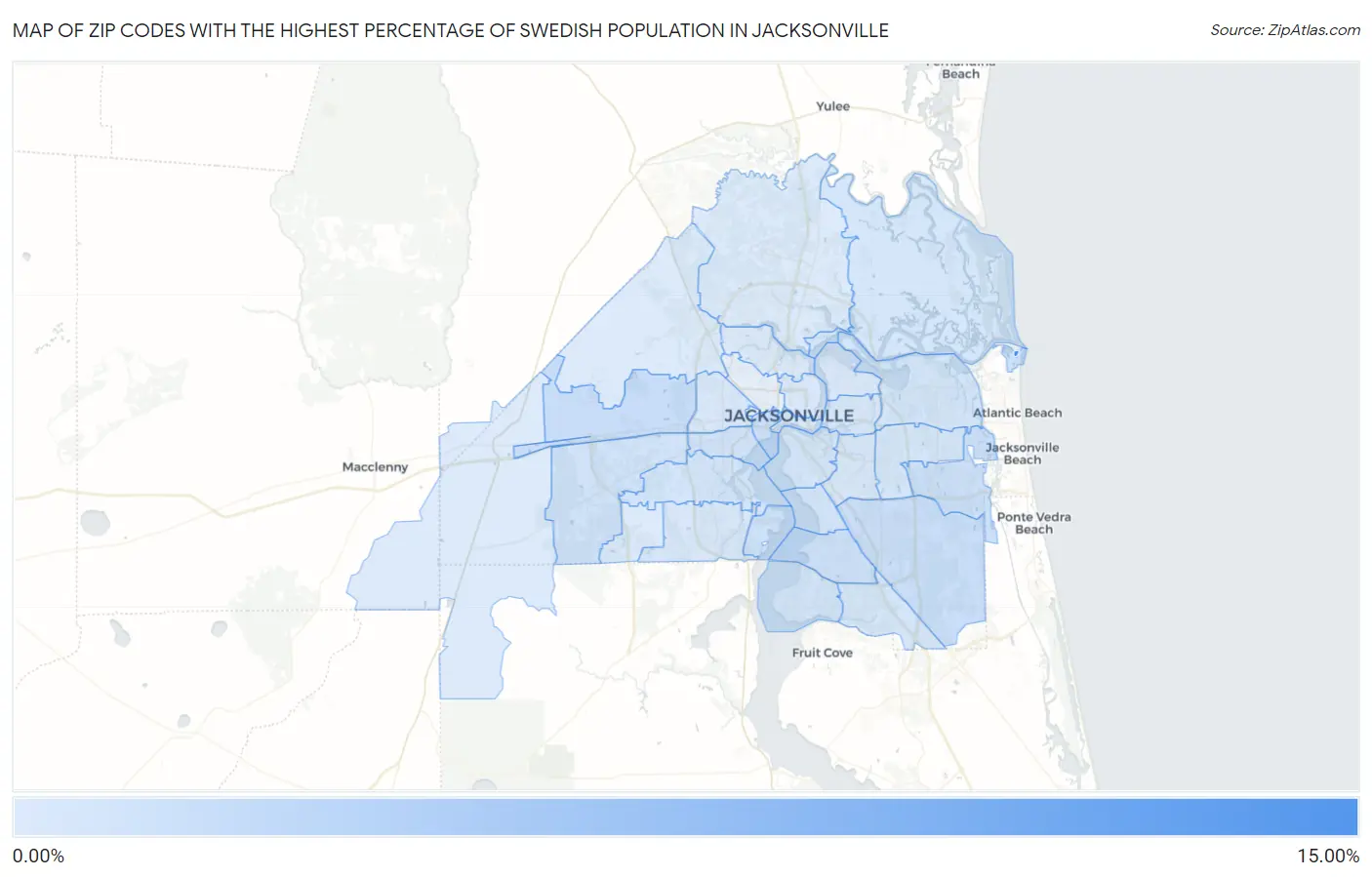 Zip Codes with the Highest Percentage of Swedish Population in Jacksonville Map