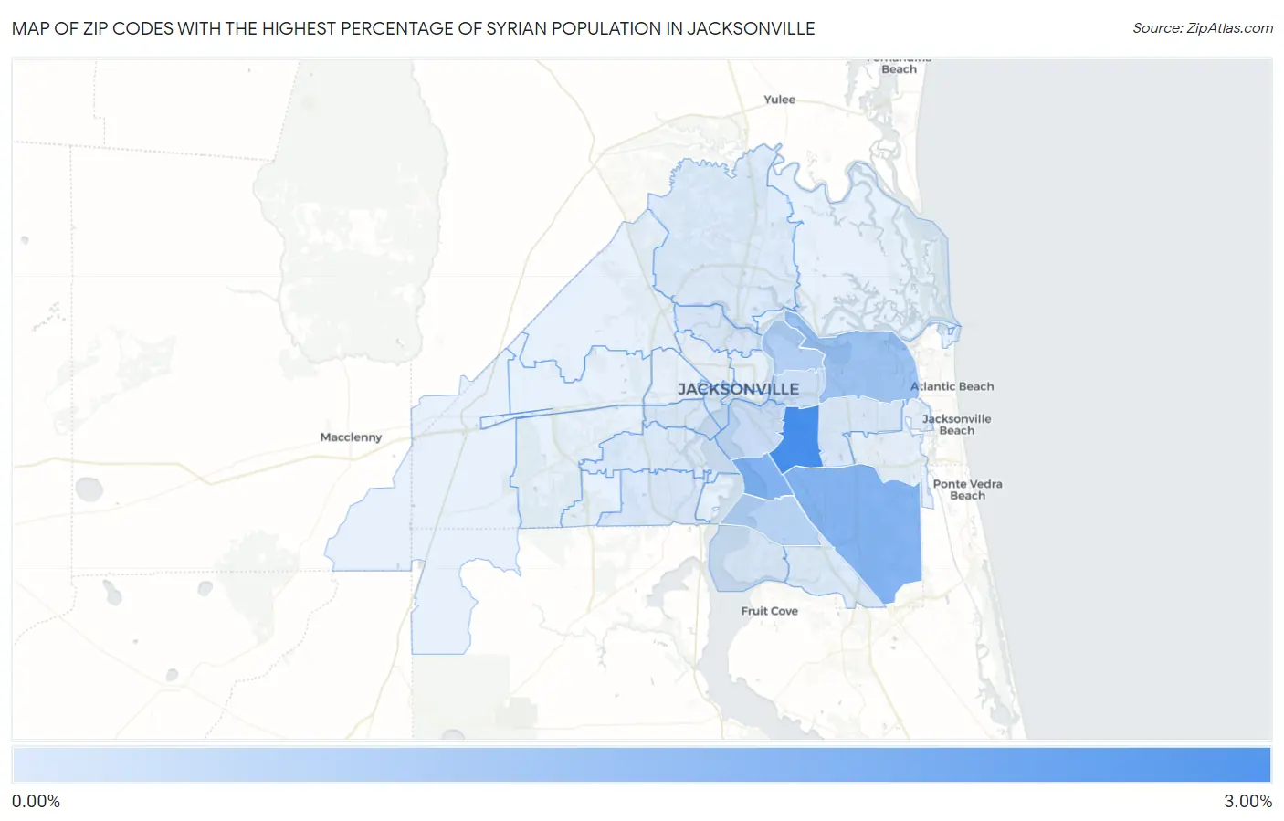 Zip Codes with the Highest Percentage of Syrian Population in Jacksonville Map