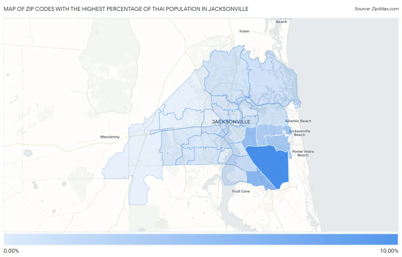 Zip Codes with the Highest Percentage of Thai Population in Jacksonville Map