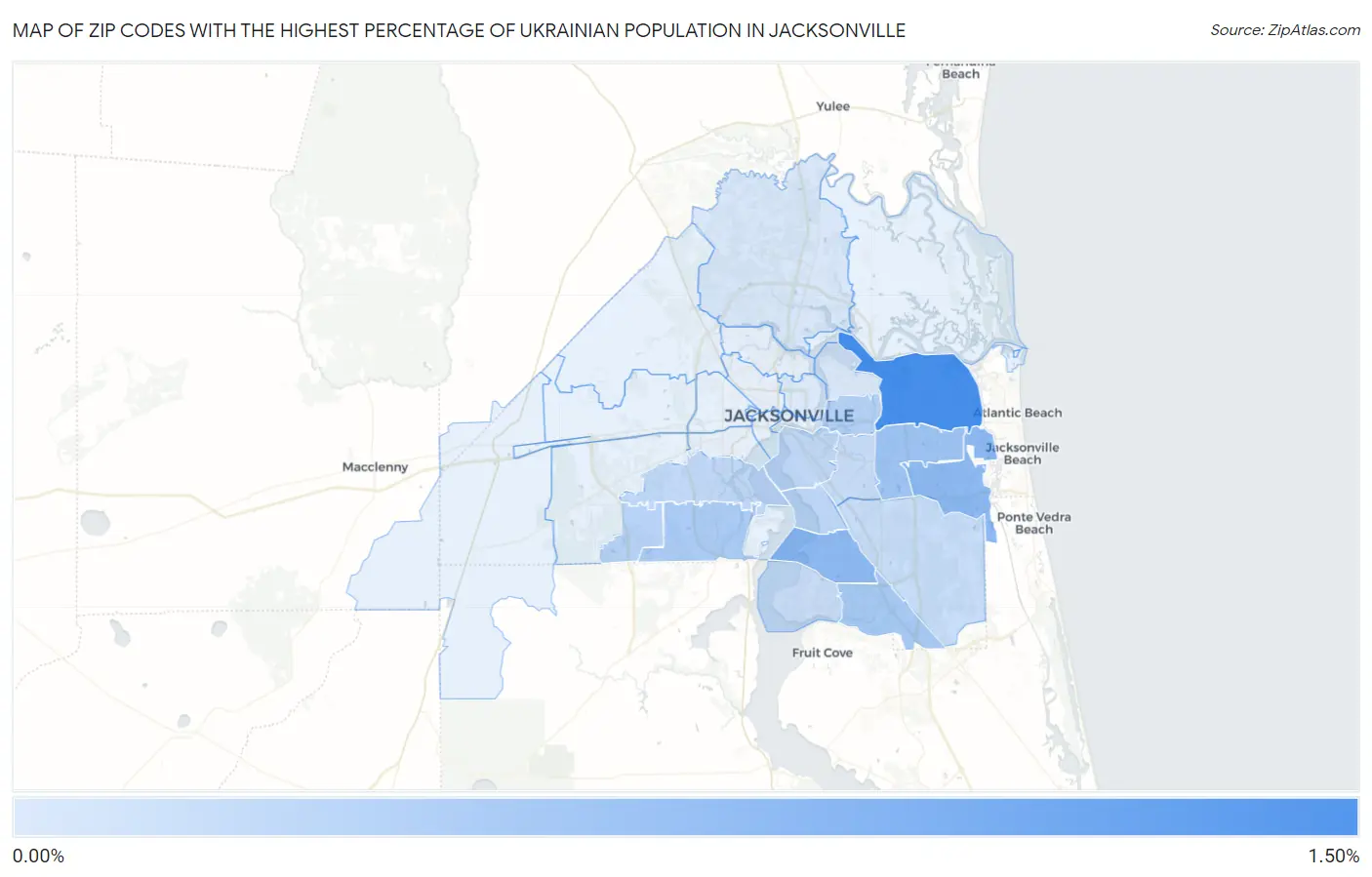 Zip Codes with the Highest Percentage of Ukrainian Population in Jacksonville Map