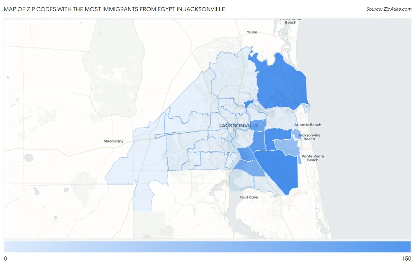 Zip Codes with the Most Immigrants from Egypt in Jacksonville Map