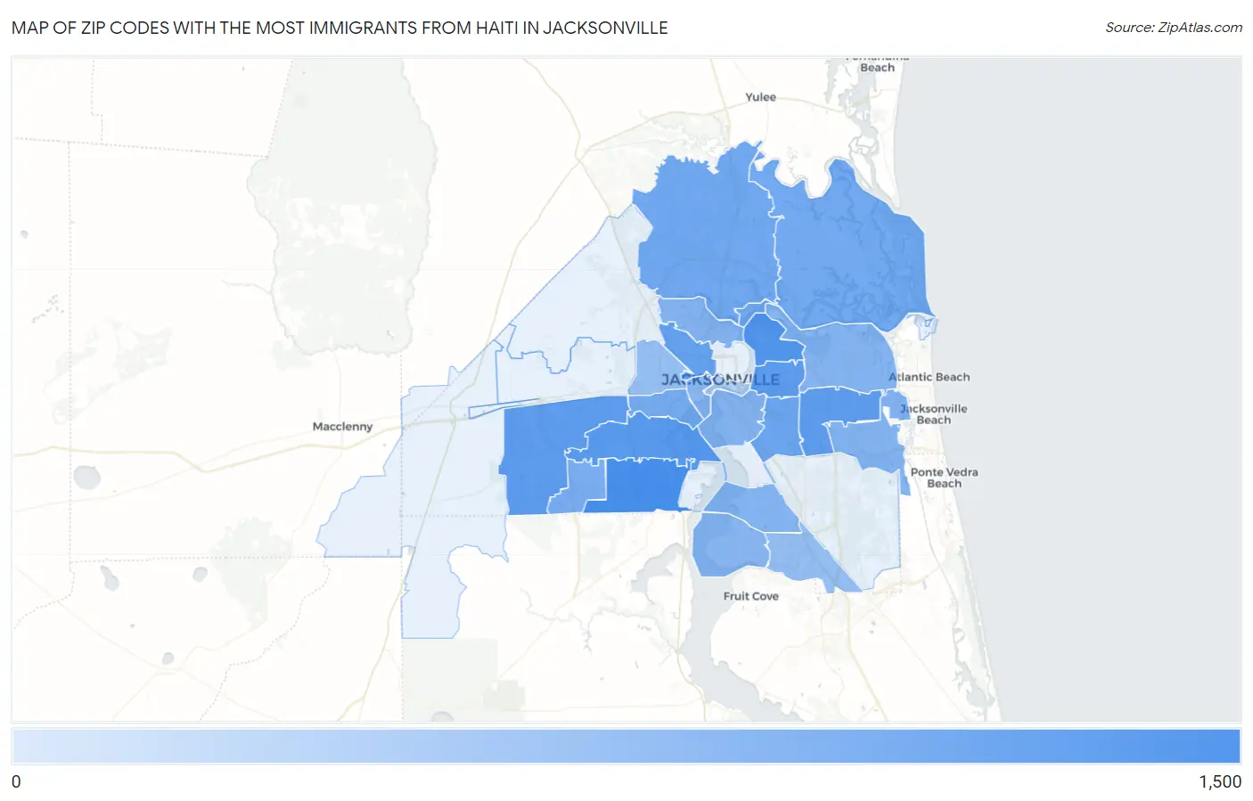 Zip Codes with the Most Immigrants from Haiti in Jacksonville Map