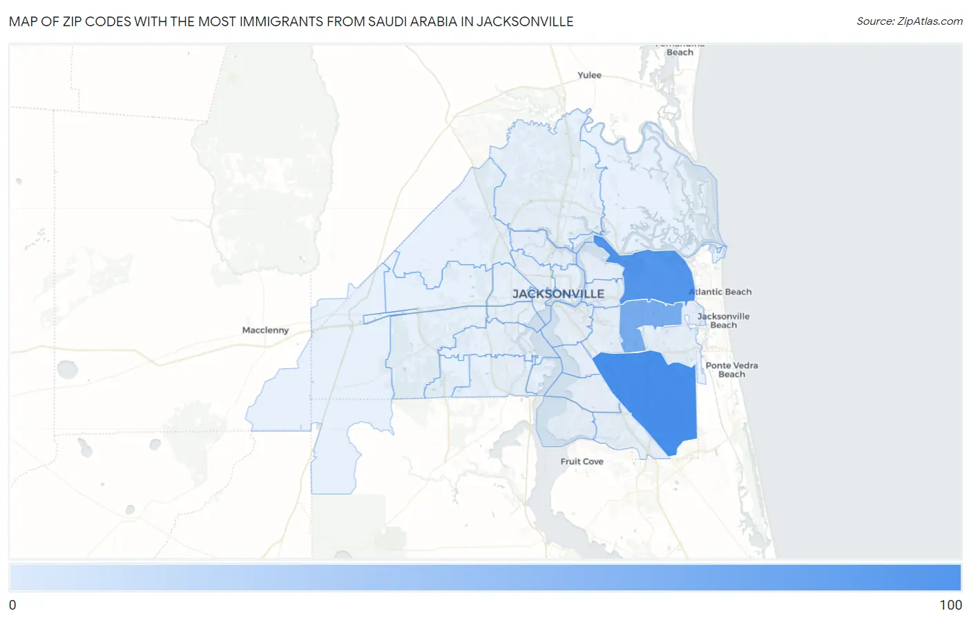 Zip Codes with the Most Immigrants from Saudi Arabia in Jacksonville Map