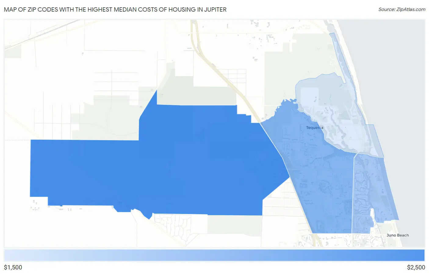 Zip Codes with the Highest Median Costs of Housing in Jupiter Map