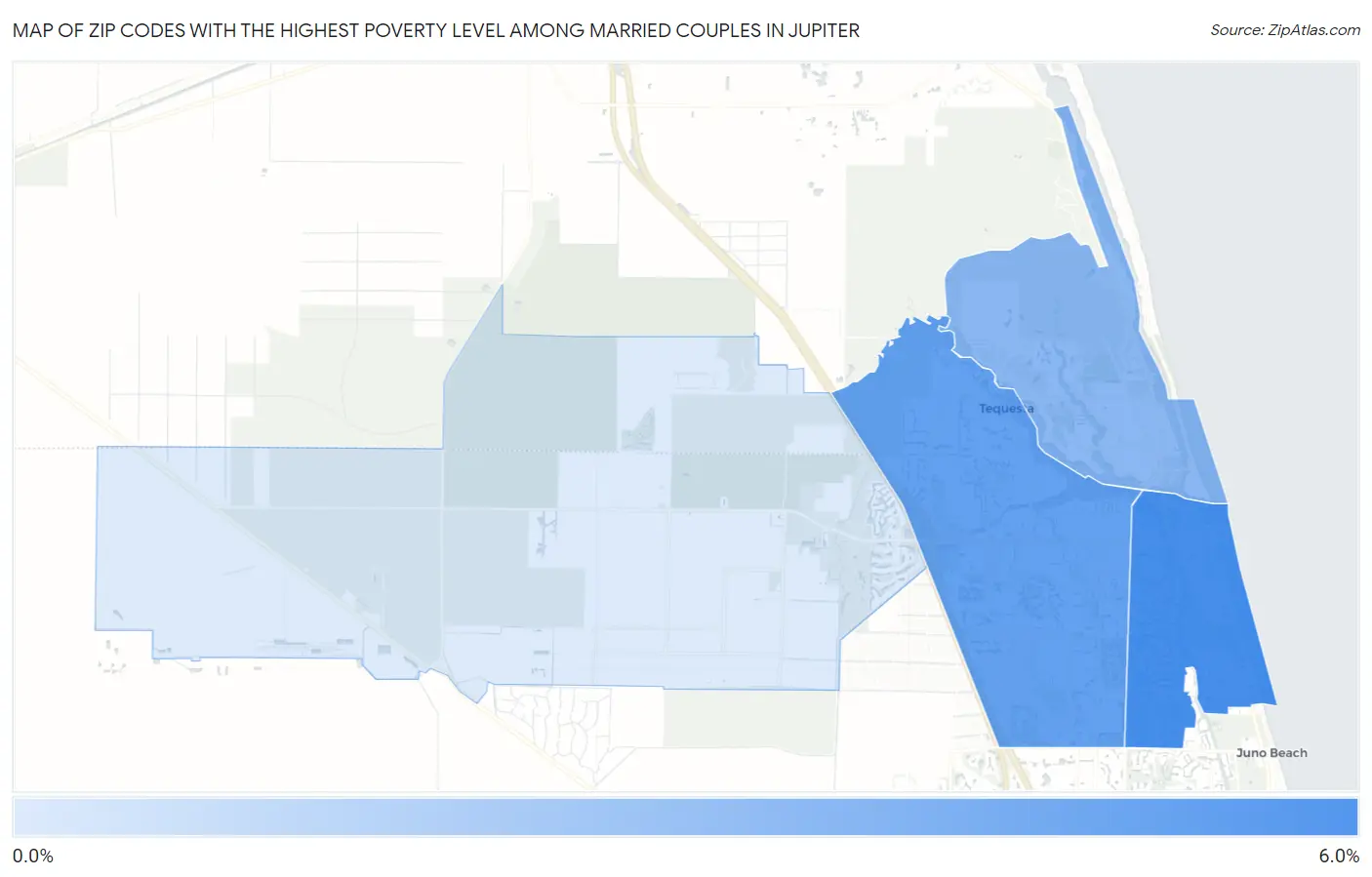 Zip Codes with the Highest Poverty Level Among Married Couples in Jupiter Map