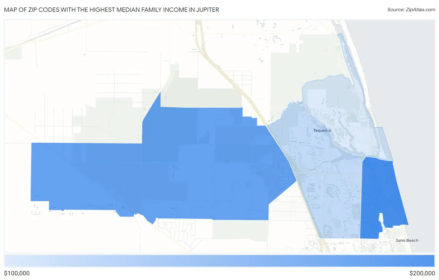 Zip Codes with the Highest Median Family Income in Jupiter Map