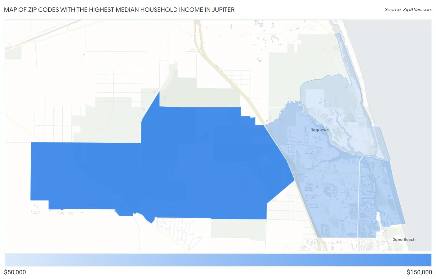 Zip Codes with the Highest Median Household Income in Jupiter Map