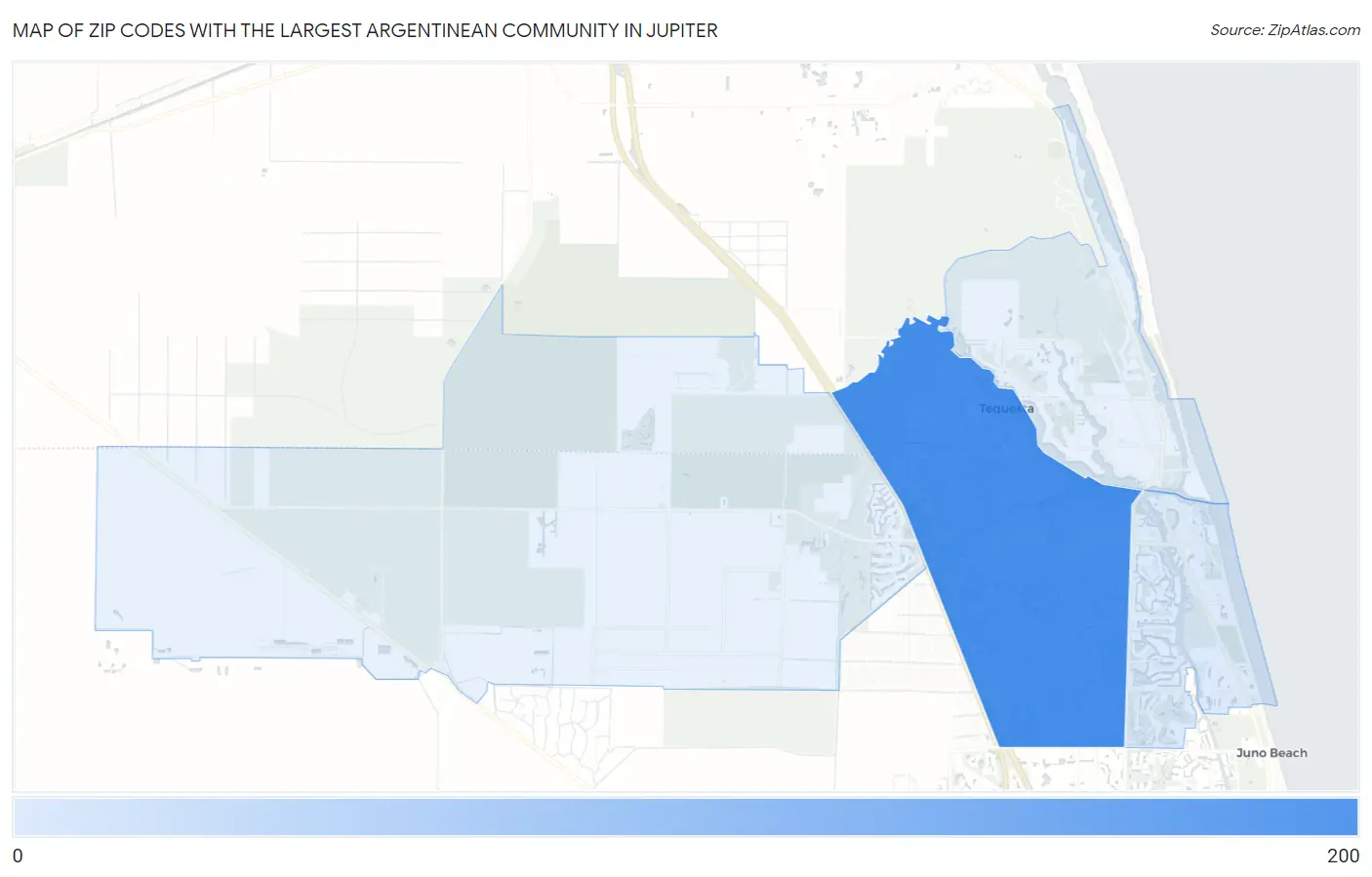Zip Codes with the Largest Argentinean Community in Jupiter Map
