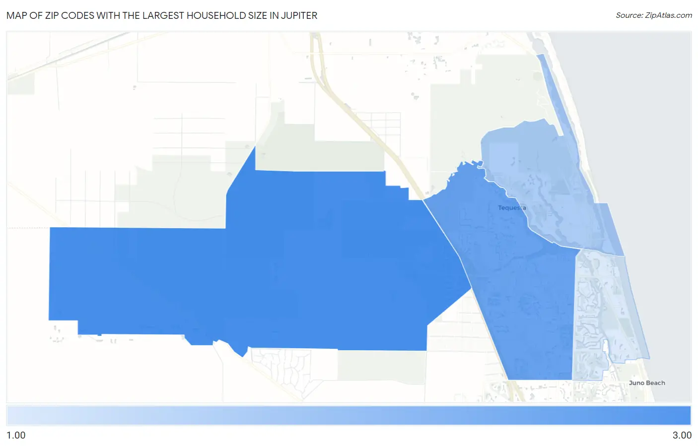 Zip Codes with the Largest Household Size in Jupiter Map