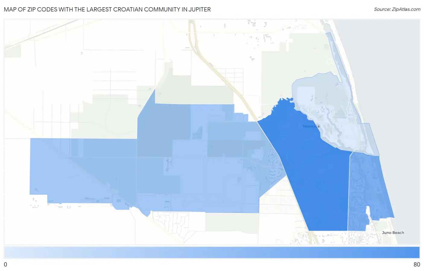 Zip Codes with the Largest Croatian Community in Jupiter Map