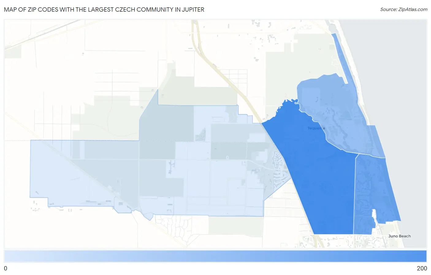 Zip Codes with the Largest Czech Community in Jupiter Map