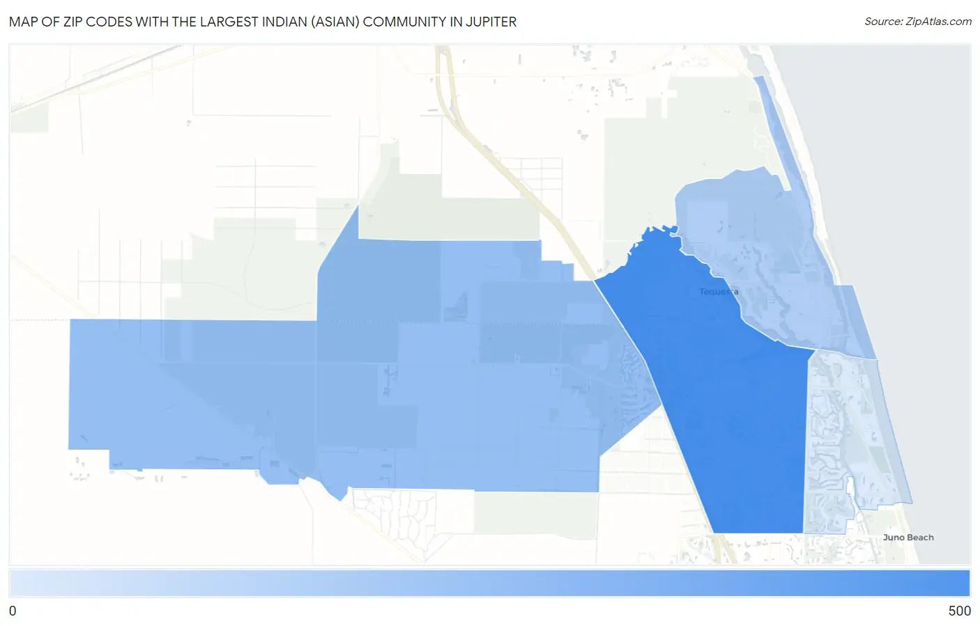 Zip Codes with the Largest Indian (Asian) Community in Jupiter Map