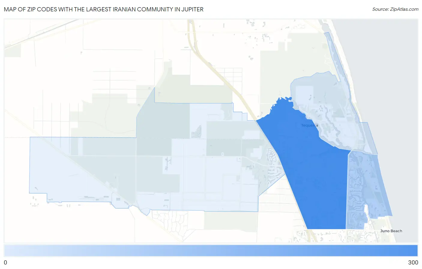 Zip Codes with the Largest Iranian Community in Jupiter Map