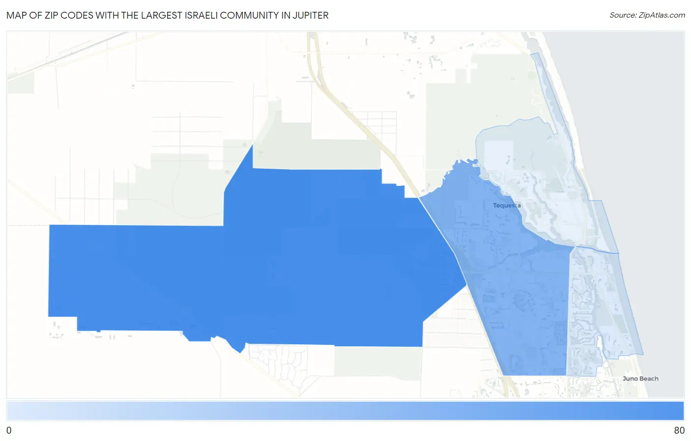 Zip Codes with the Largest Israeli Community in Jupiter Map