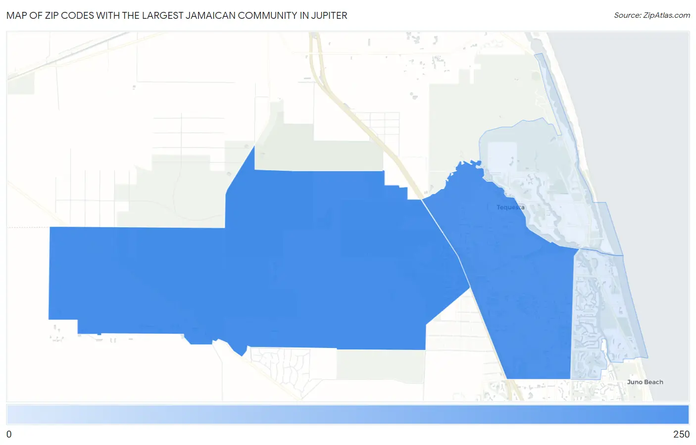 Zip Codes with the Largest Jamaican Community in Jupiter Map