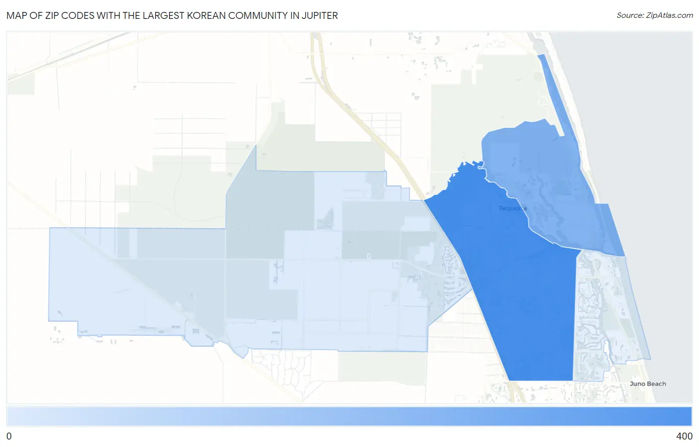Zip Codes with the Largest Korean Community in Jupiter Map