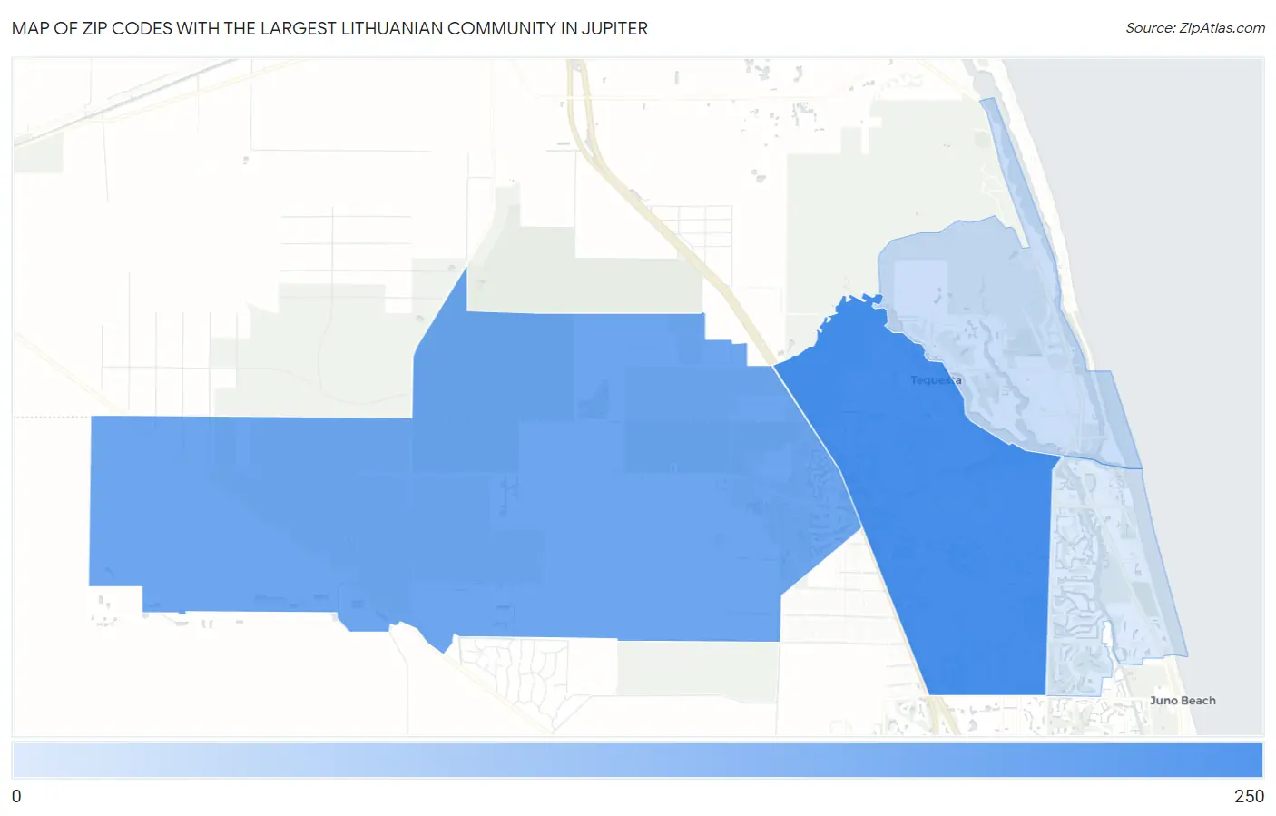 Zip Codes with the Largest Lithuanian Community in Jupiter Map