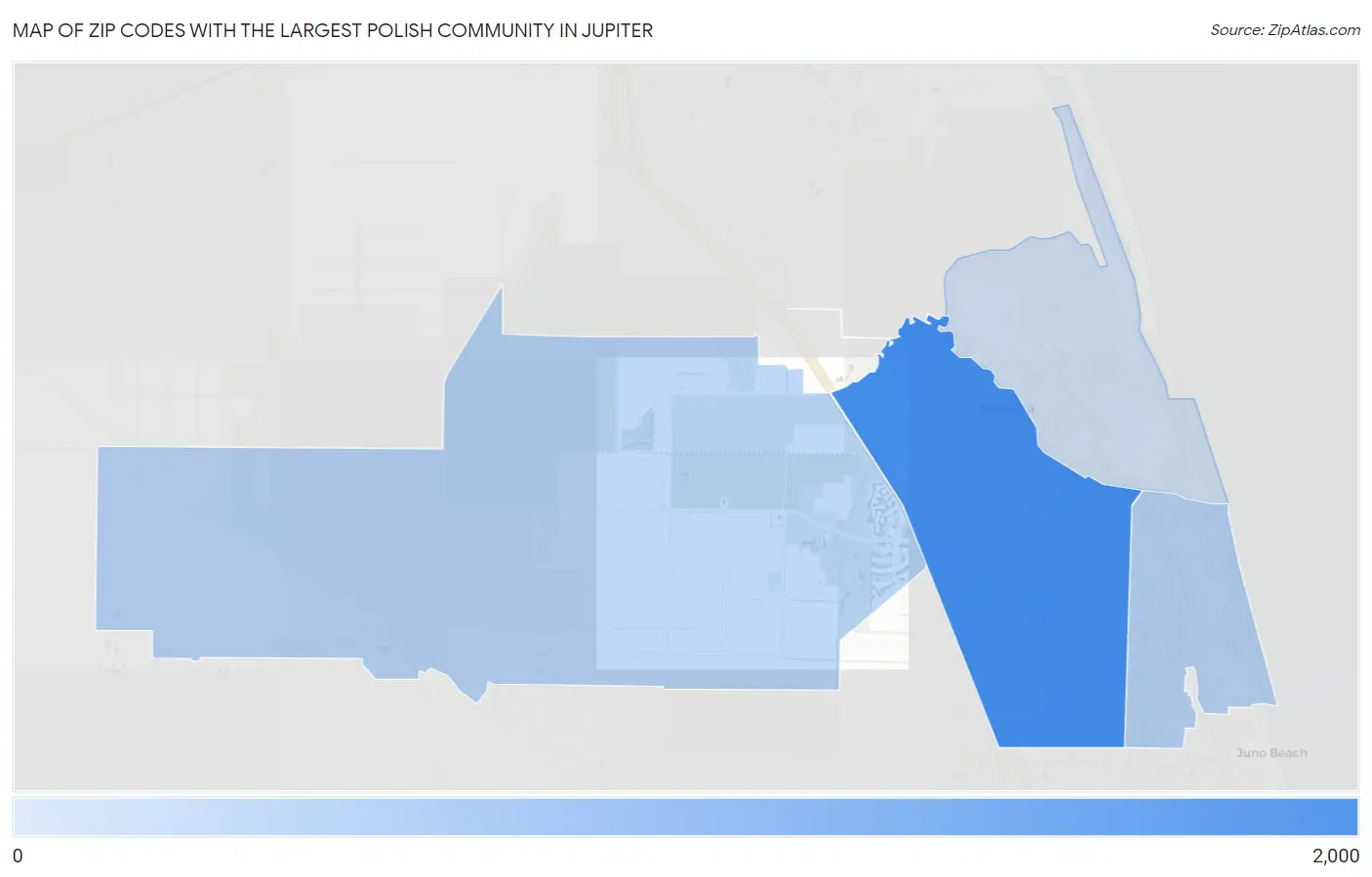 Zip Codes with the Largest Polish Community in Jupiter Map