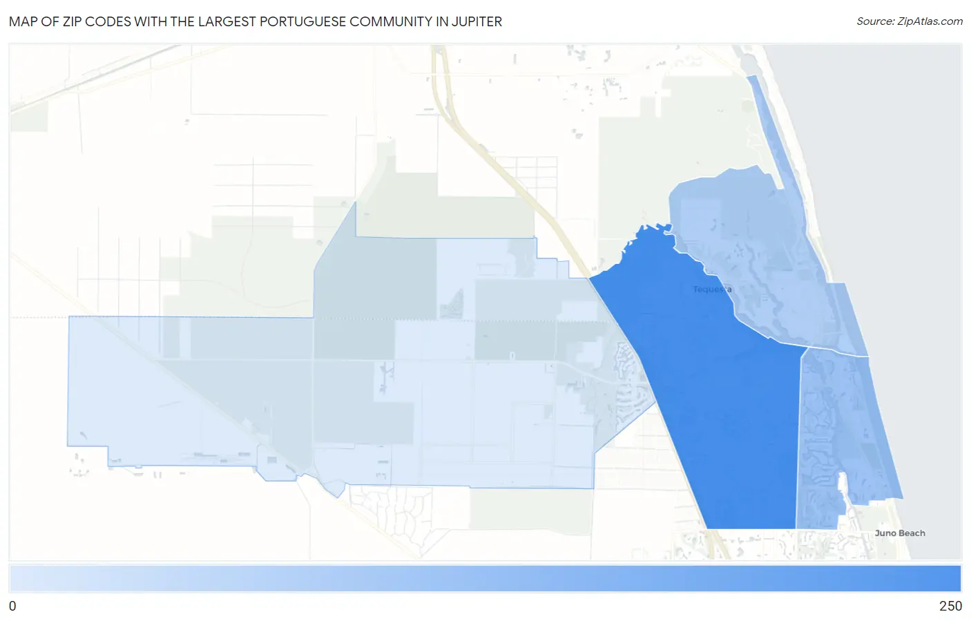 Zip Codes with the Largest Portuguese Community in Jupiter Map