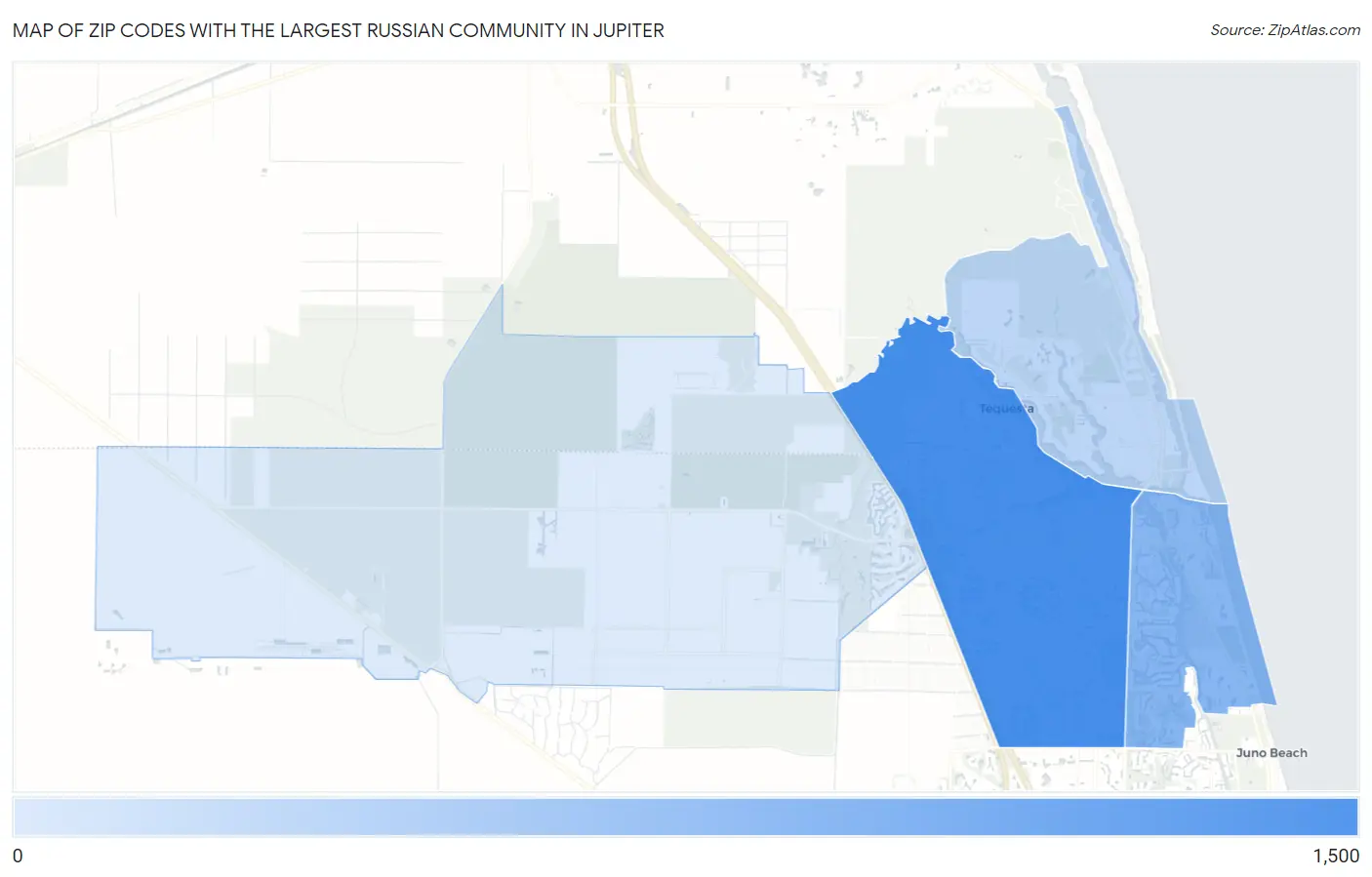 Zip Codes with the Largest Russian Community in Jupiter Map