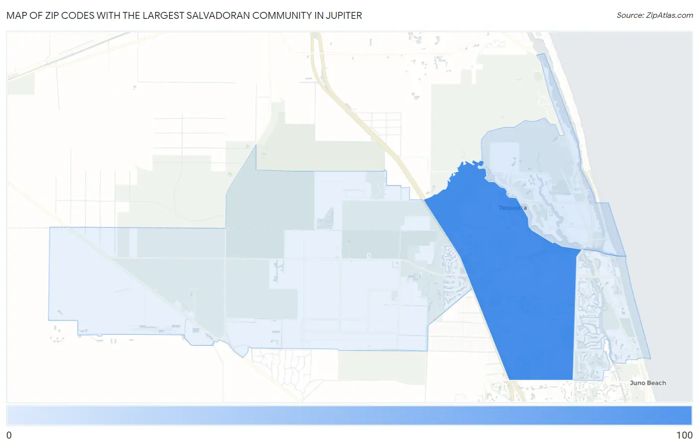 Zip Codes with the Largest Salvadoran Community in Jupiter Map