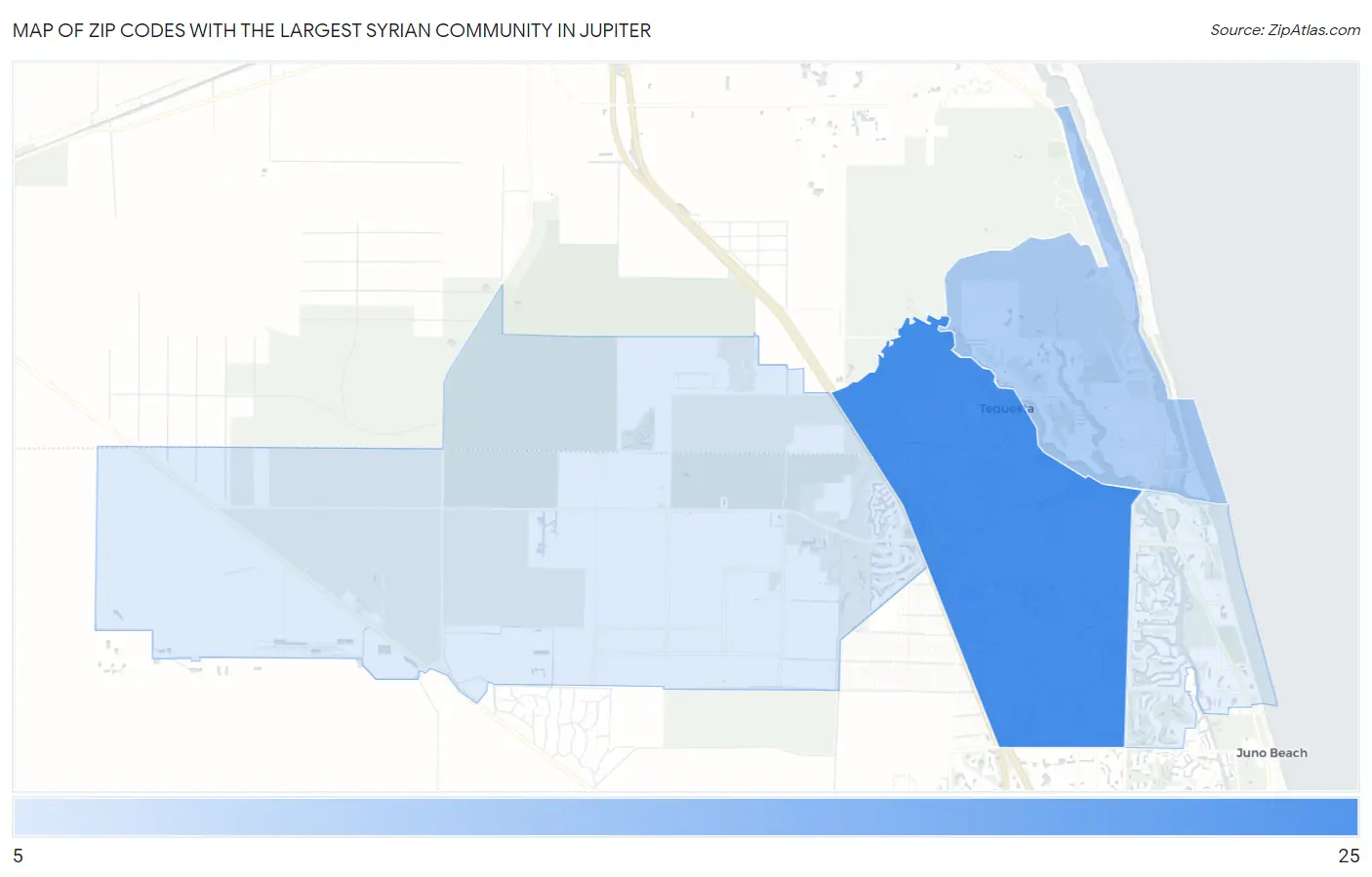 Zip Codes with the Largest Syrian Community in Jupiter Map