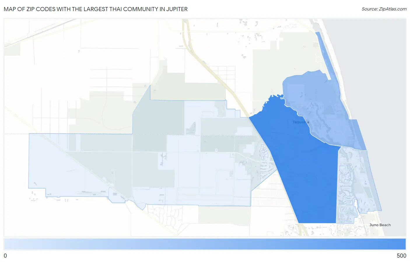 Zip Codes with the Largest Thai Community in Jupiter Map