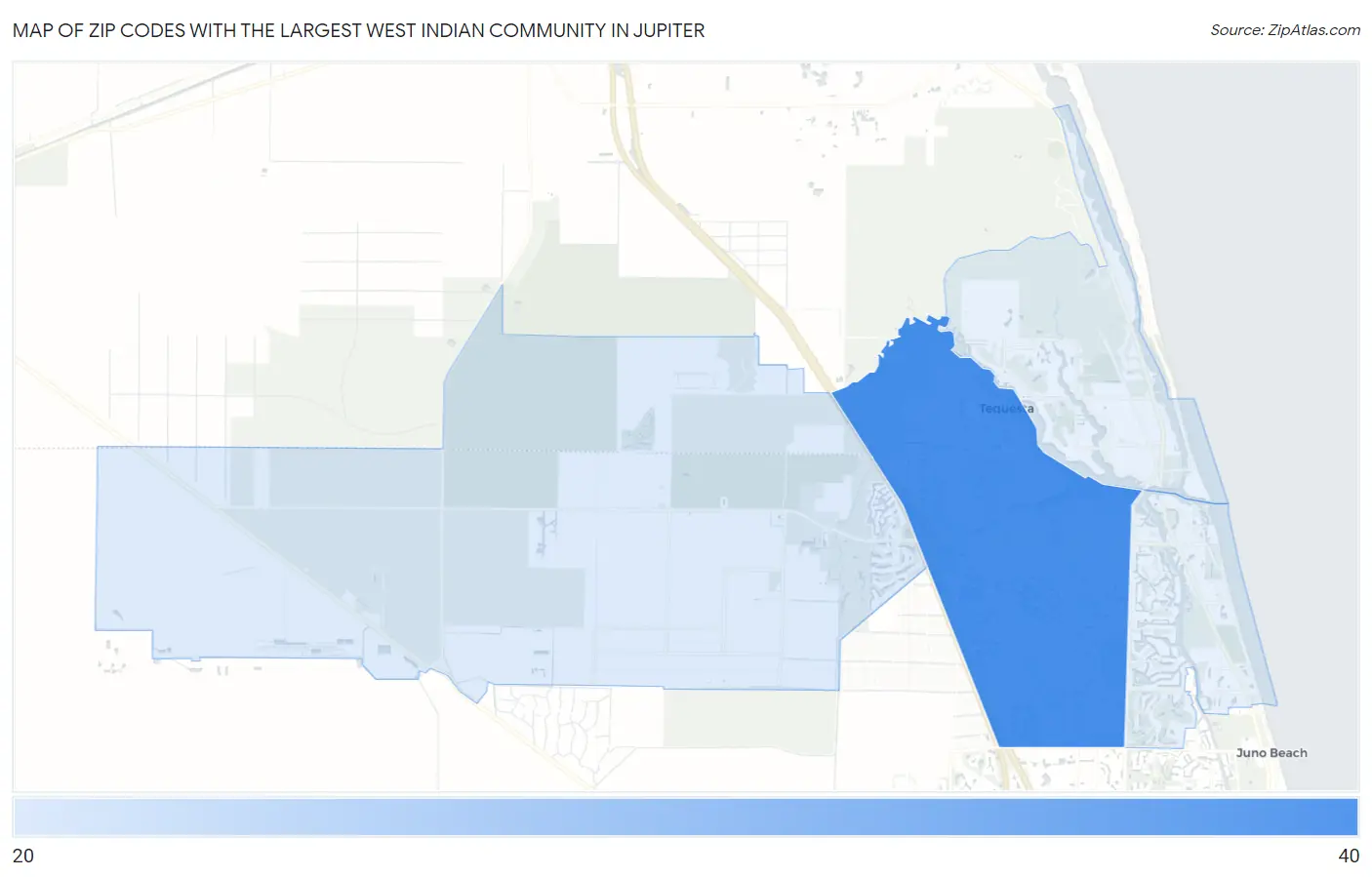 Zip Codes with the Largest West Indian Community in Jupiter Map