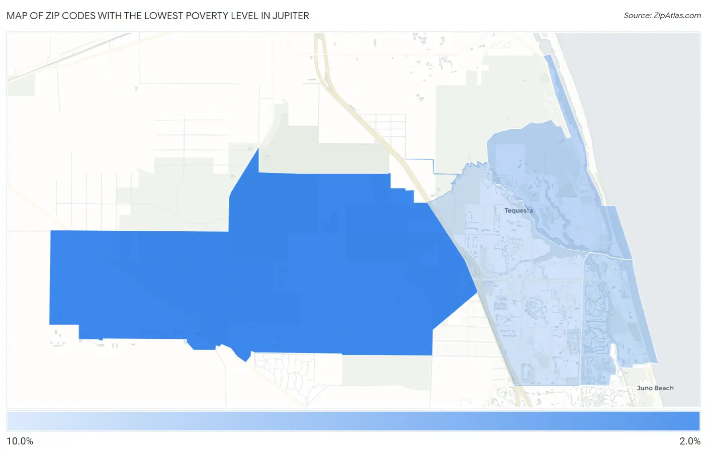 Zip Codes with the Lowest Poverty Level in Jupiter Map