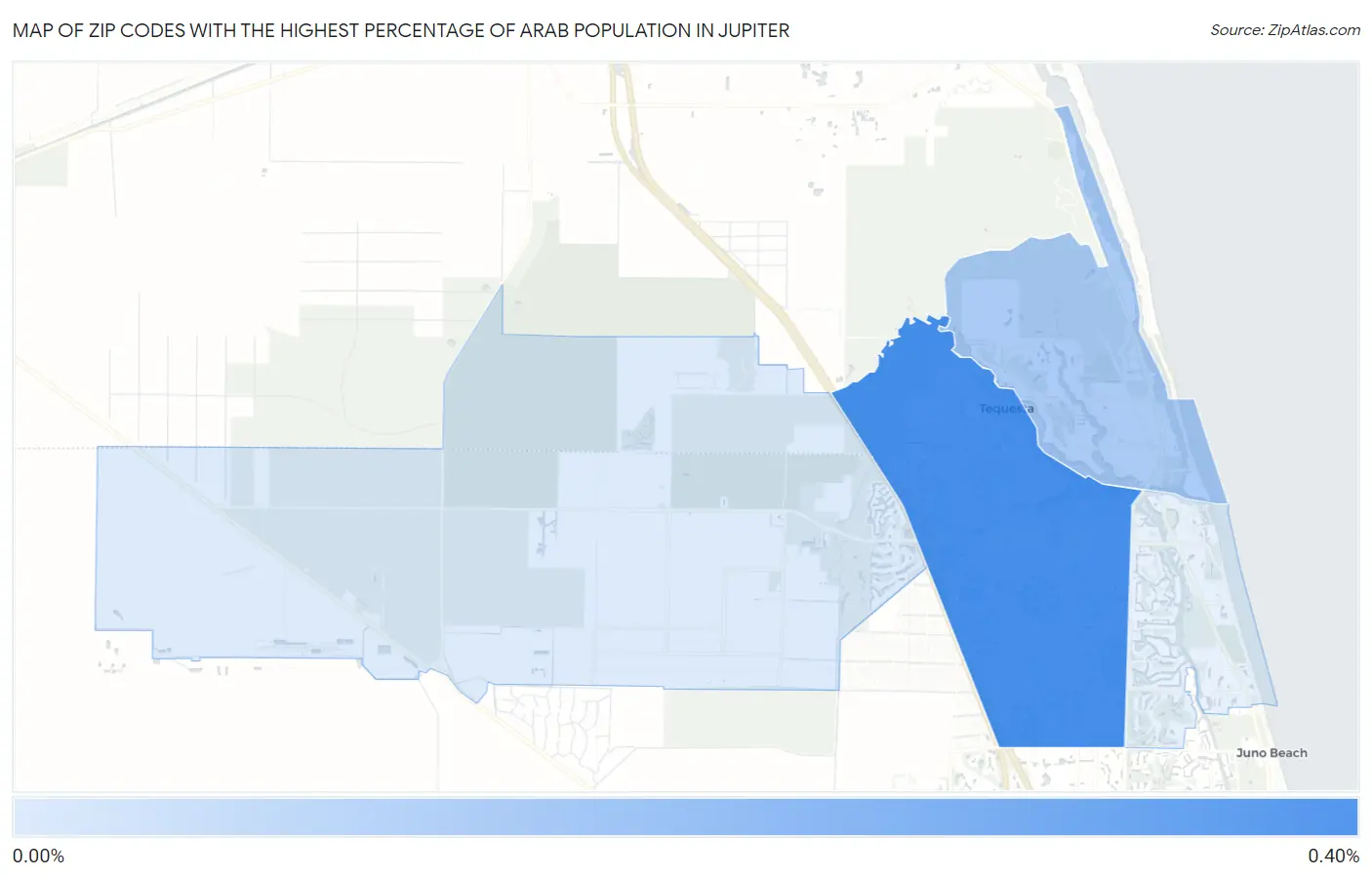 Zip Codes with the Highest Percentage of Arab Population in Jupiter Map