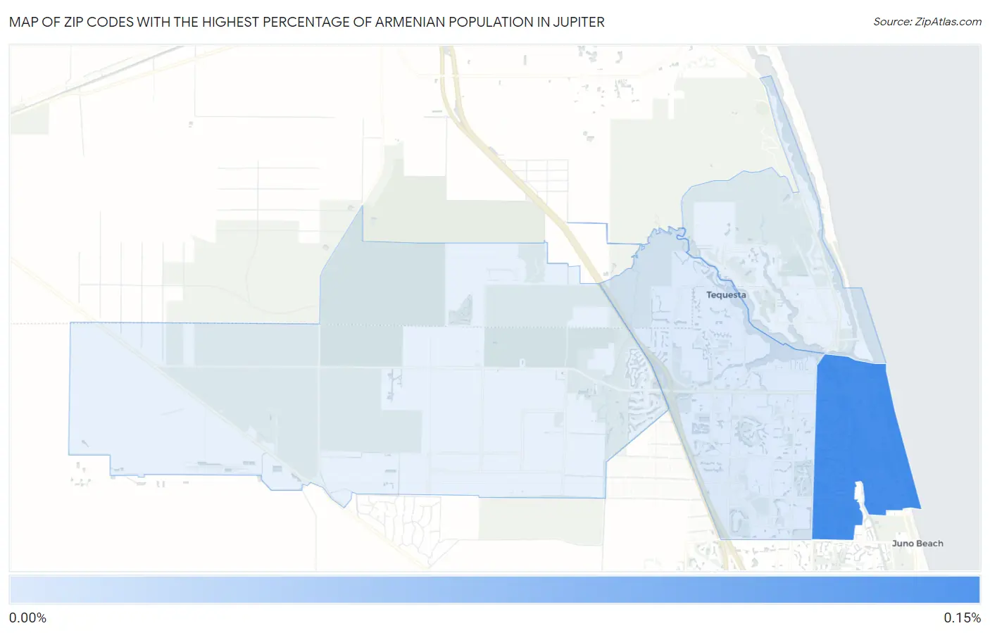 Zip Codes with the Highest Percentage of Armenian Population in Jupiter Map
